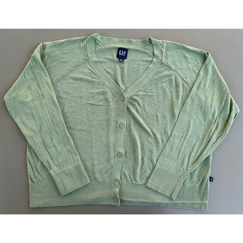 Gap Women XXL Sage Green Linen Blend V-Neck Cardigan Sweater Raglan Sleeve